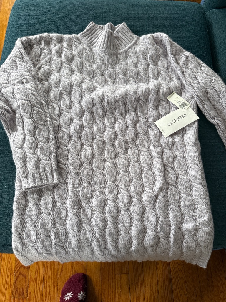 Sutton Cashmere Cable-Knit Mock Neck Sweater Light Gray